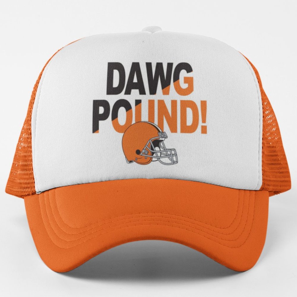 NEW Cleveland Browns Dawg Pound! Trucker Mesh Snapback Hat 2-TONE ORANGE